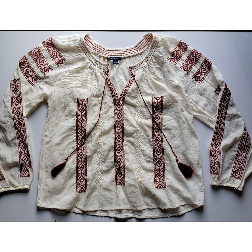 American Eagle Oversized Peasant Top Sz XS‎ Embroidered Boho Festival Hippie